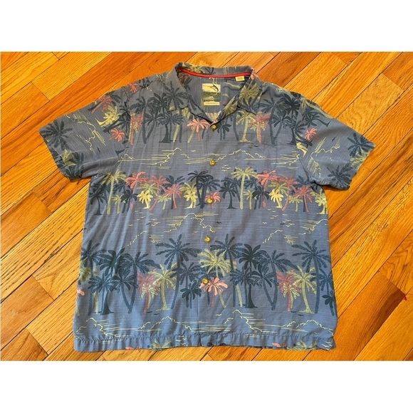 Tommy Bahama Other - Tommy Bahama Palm Tree 100% Silk Short Sleeve Button Shirt Mens XL Blue